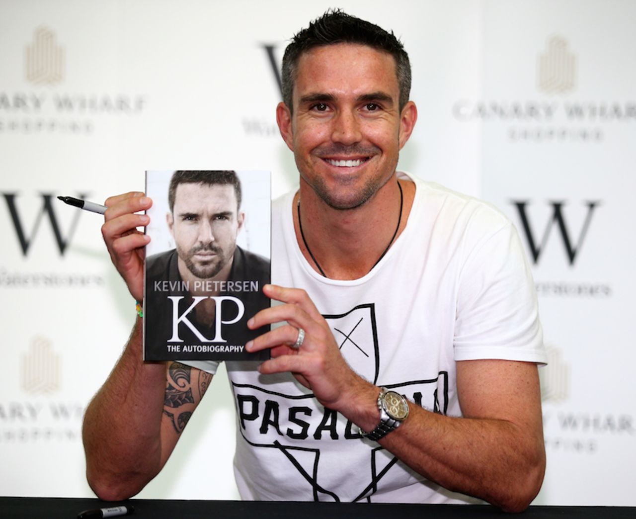 Kevin Pietersen at the book signing of his autobiography in Canary Wharf, London, October 9, 2014