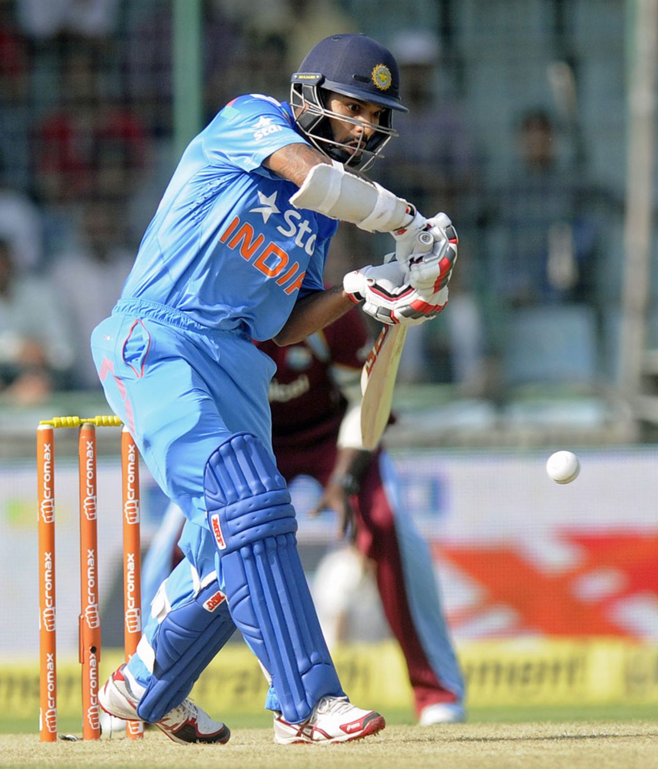 Shikhar Dhawan was out for 1 in the second over, India v West Indies, 2nd ODI, Delhi, October 11, 2014