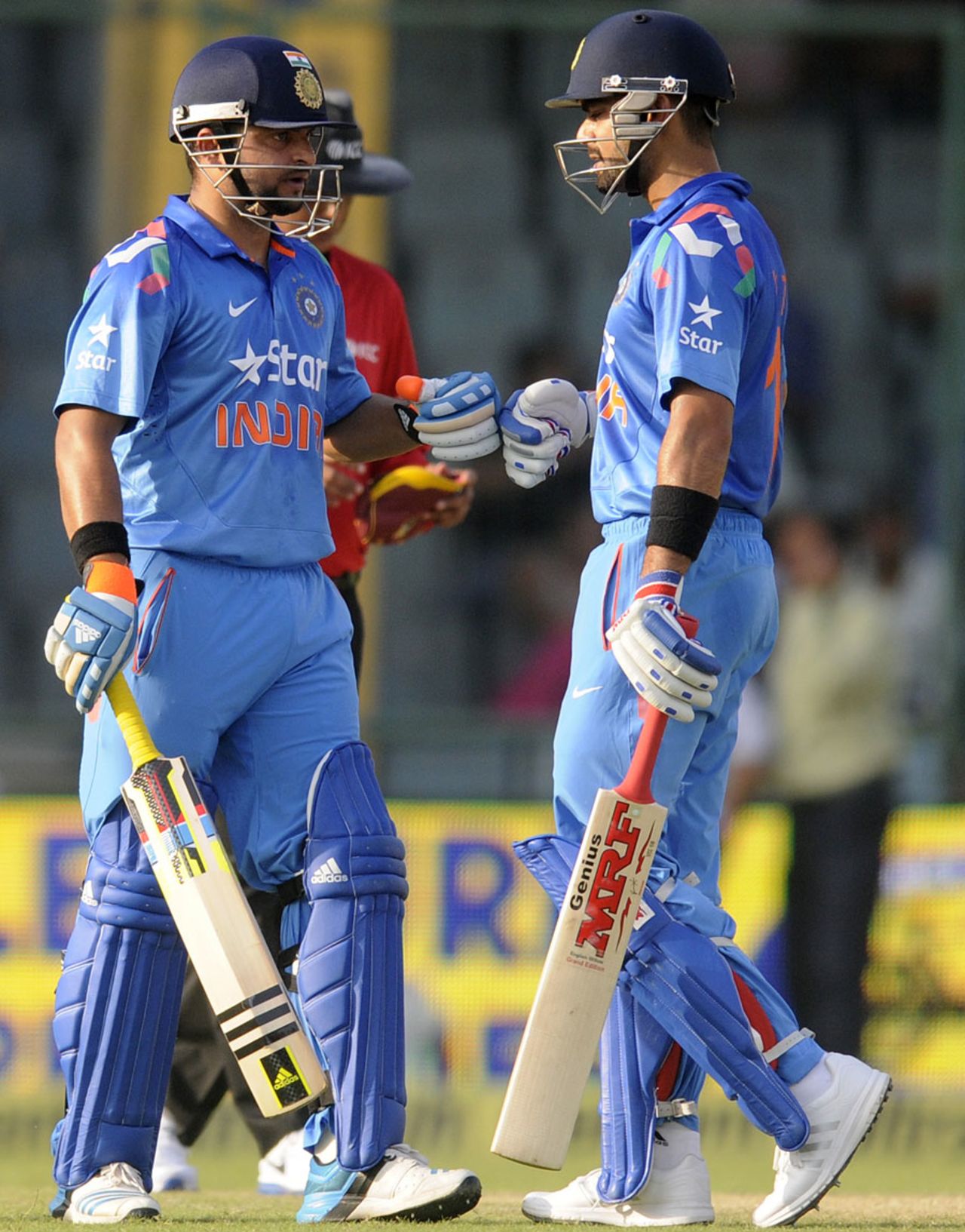 Suresh Raina and Virat Kohli added 105 for the fourth wicket, India v West Indies, 2nd ODI, Delhi, October 11, 2014