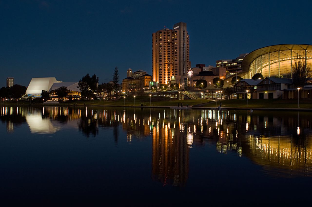 Adelaide city at night along the River Torrens, Adelaide, August 18, 2008
