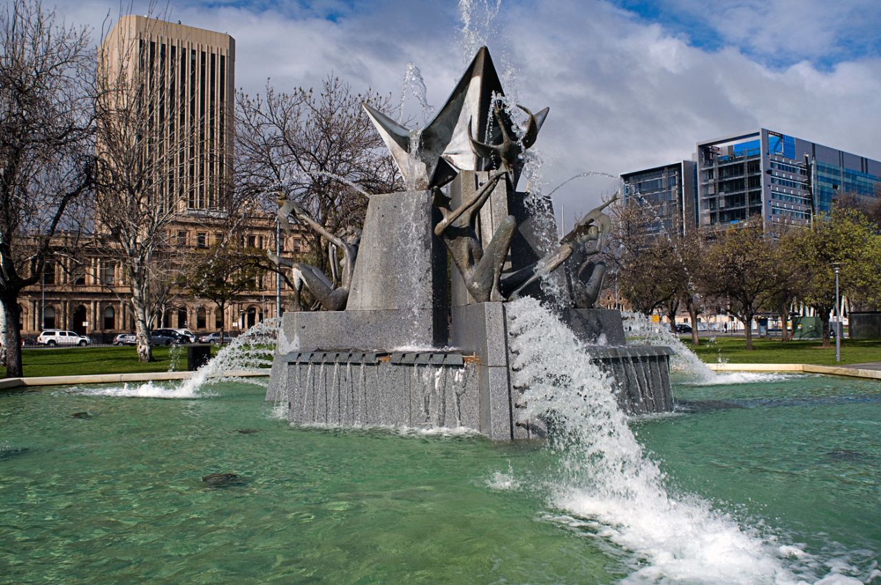 The Three Rivers Fountain at Victoria Square, Adelaide, January 8, 2008