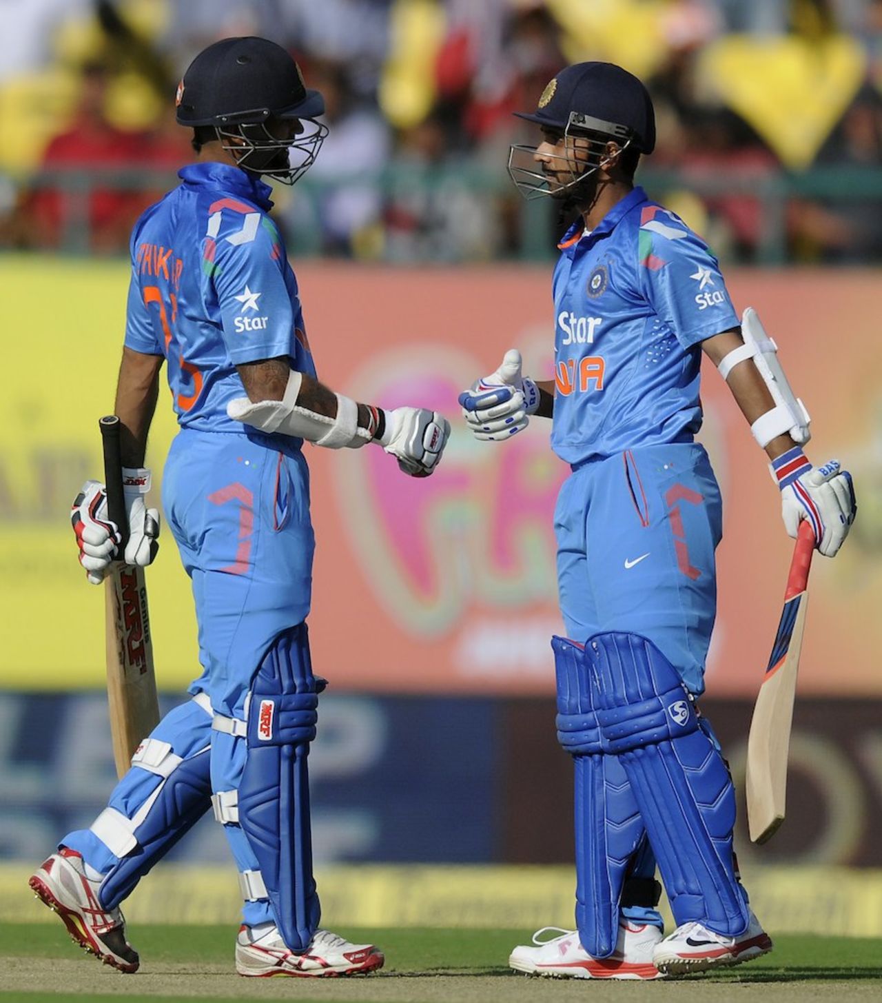 Shikhar Dhawan and Ajinkya Rahane added 70 for the first wicket, India v West Indies, 4th ODI, Dharamsala, October 17, 2014