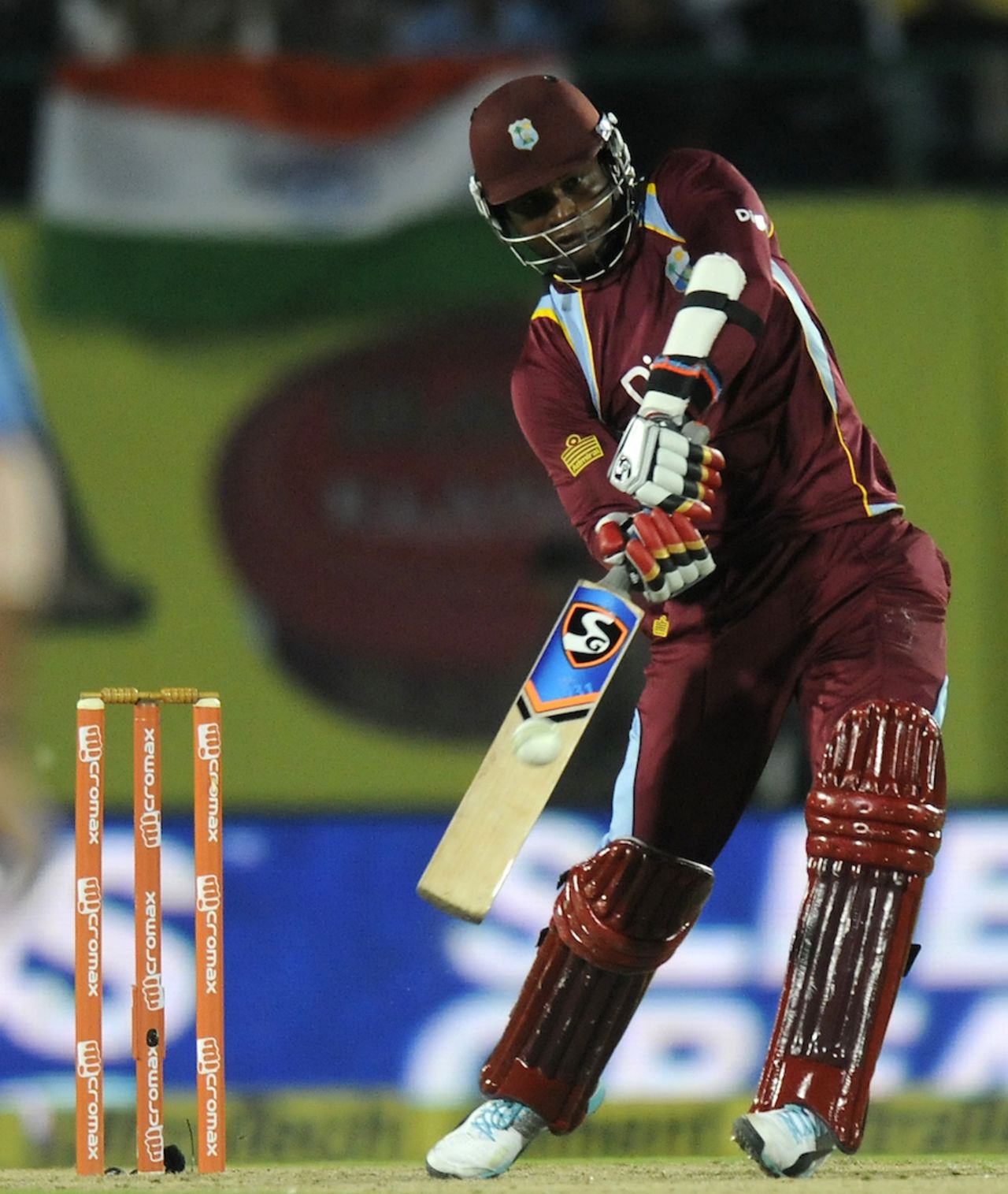 Marlon Samuels carves one over the infield, India v West Indies, 4th ODI, Dharamsala, October 17, 2014