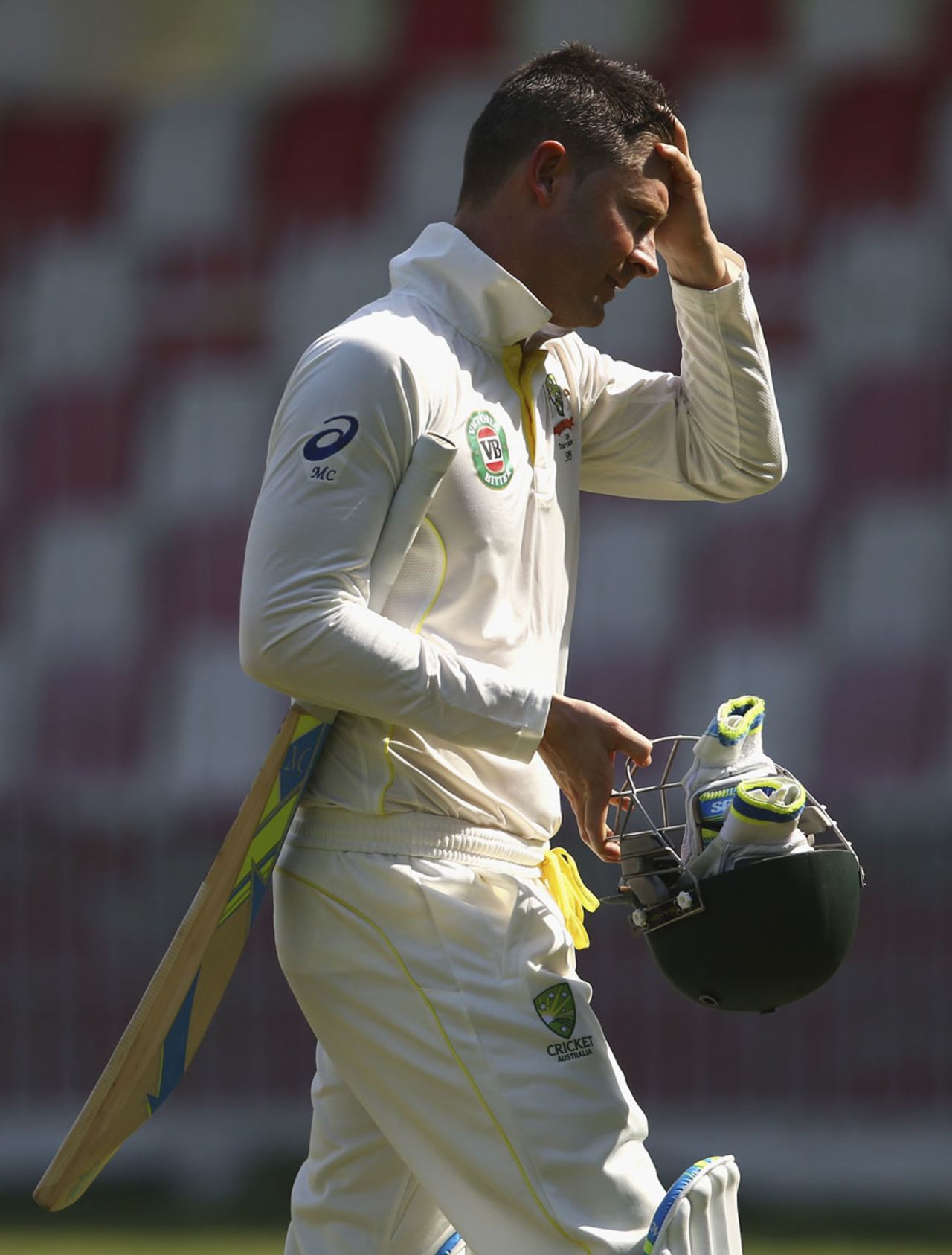 Michael Clarke was bowled for 5, Pakistan A v Australians, tour match, Sharjah, 4th day, October 18, 2014