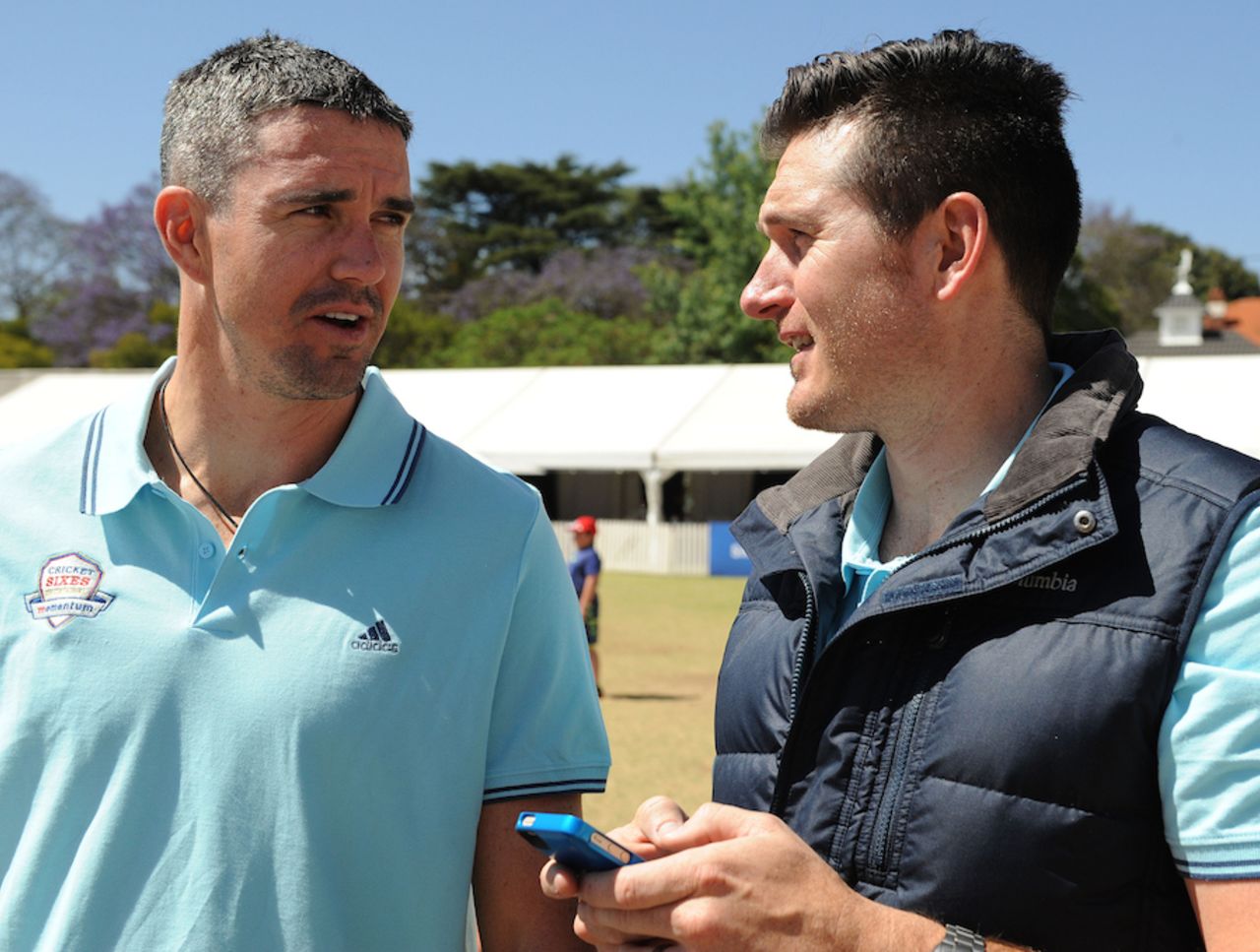 Kevin Pietersen and Graeme Smith share a chat, Houghton, South Africa, October 18, 2014