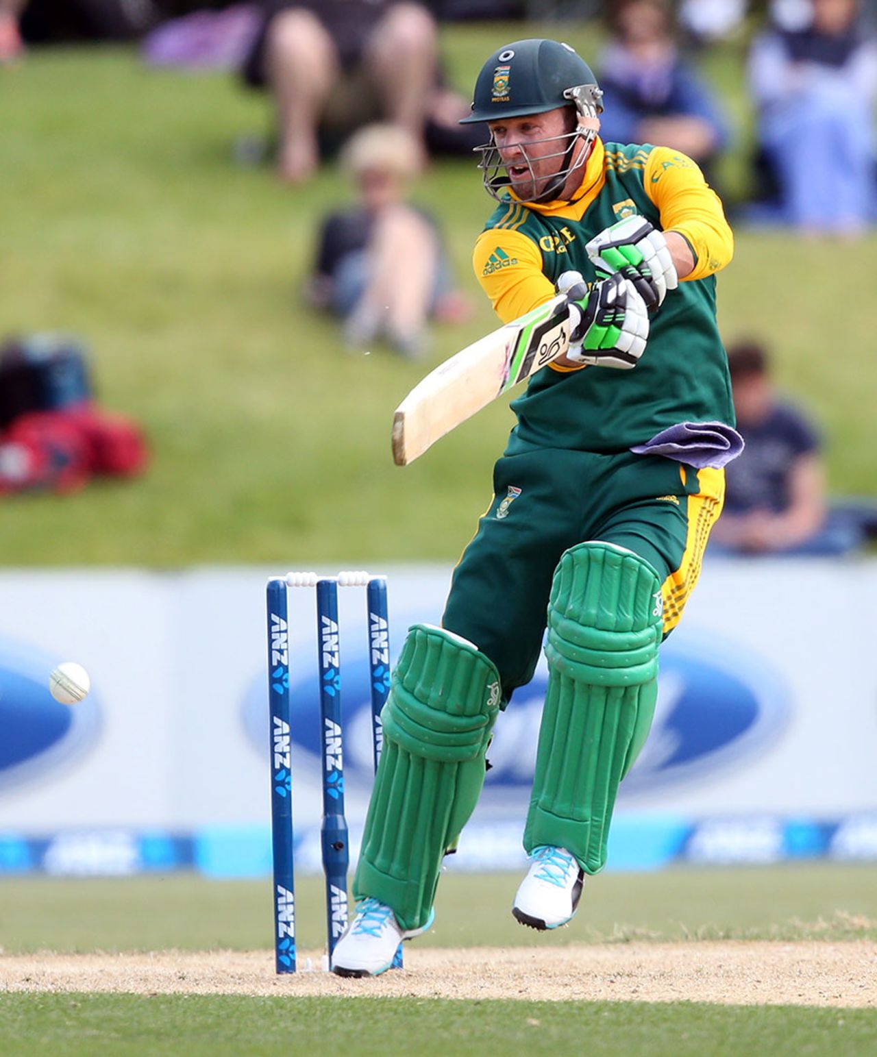 AB de Villiers plays a forcing shot off the back foot, New Zealand v South Africa, 1st ODI, Mount Maunganui, October 21, 2014