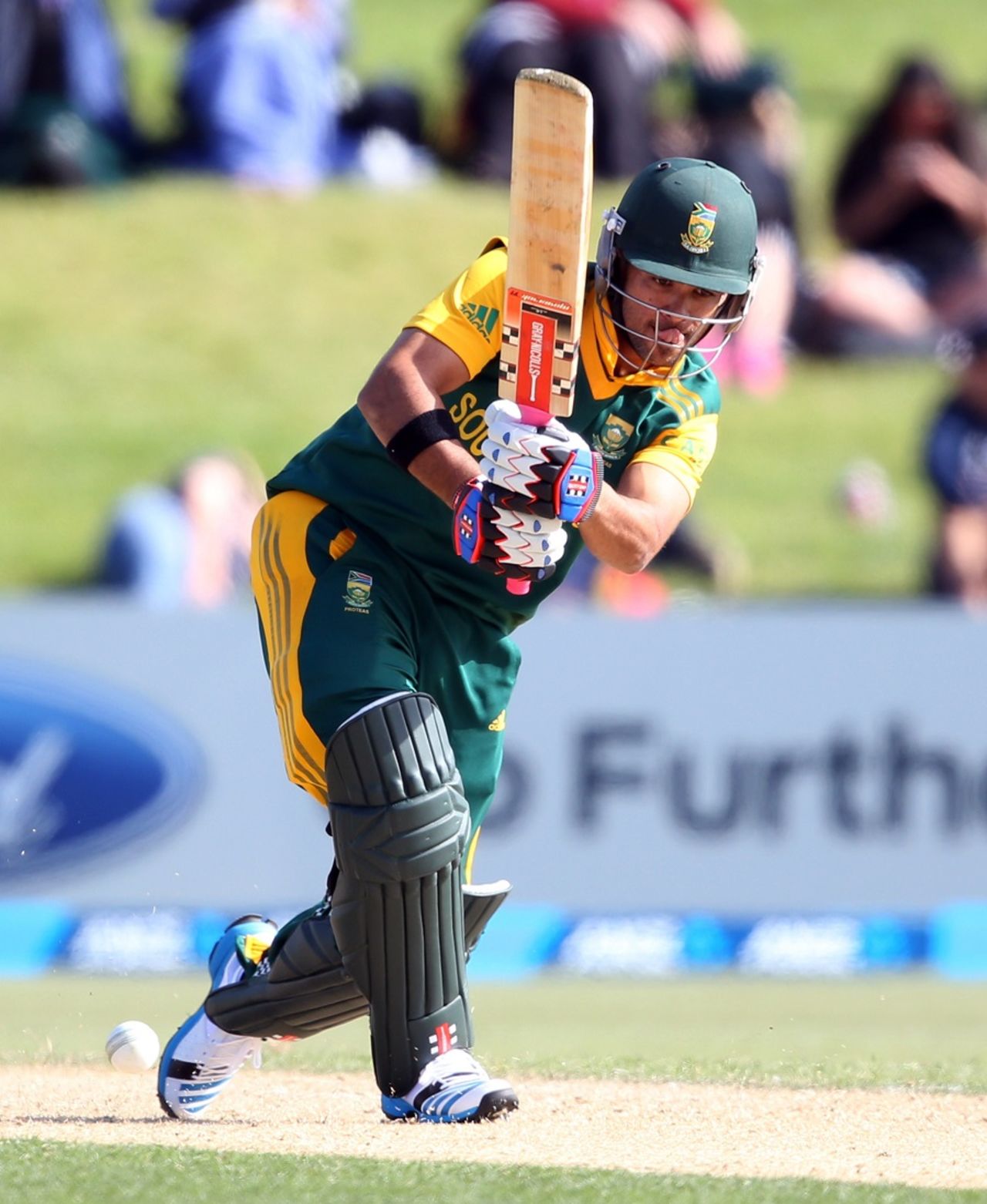 JP Duminy overcame an edgy start to hit an unbeaten fifty, New Zealand v South Africa, 1st ODI, Mount Maunganui, October 21, 2014
