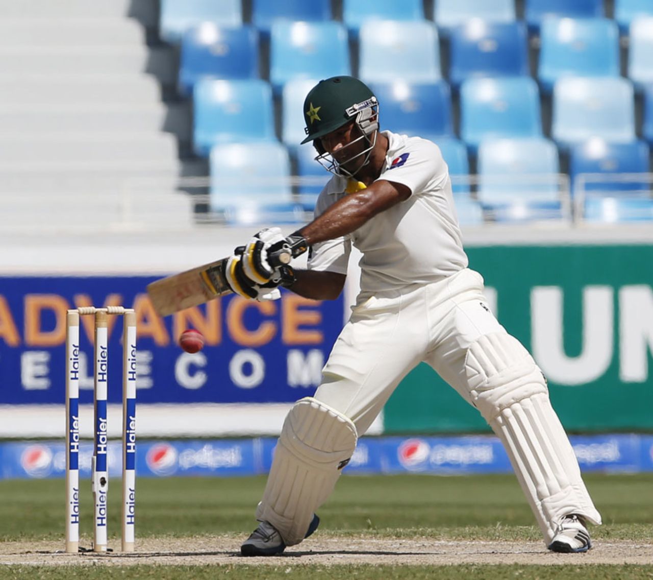 Asad Shafiq attacks the off side, Pakistan v Australia, 1st Test, Dubai, 2nd day, October 23, 2014