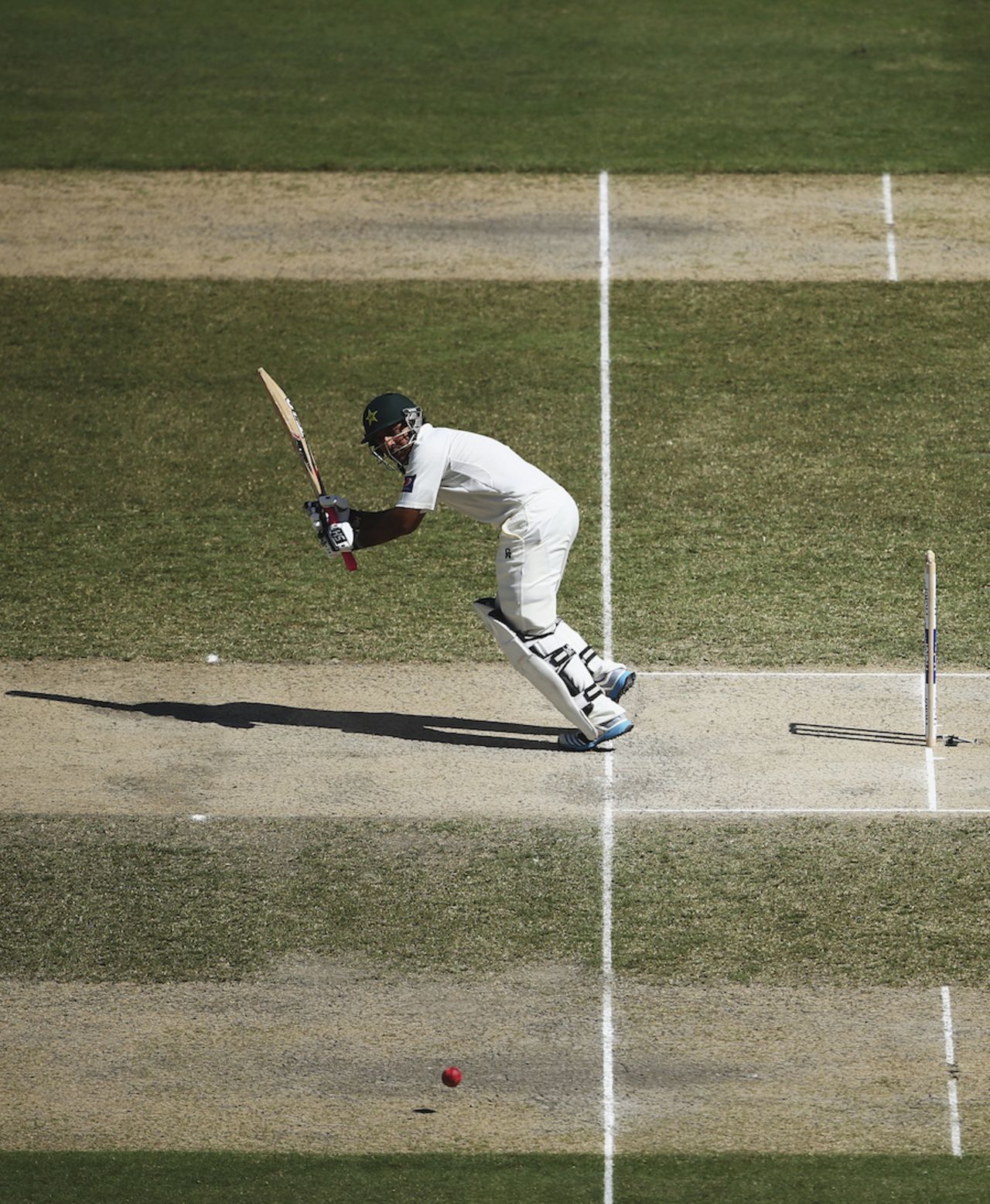 Sarfraz Ahmed flicks the ball square on the leg side, Pakistan v Australia, 1st Test, Dubai, 2nd day, October 23, 2014