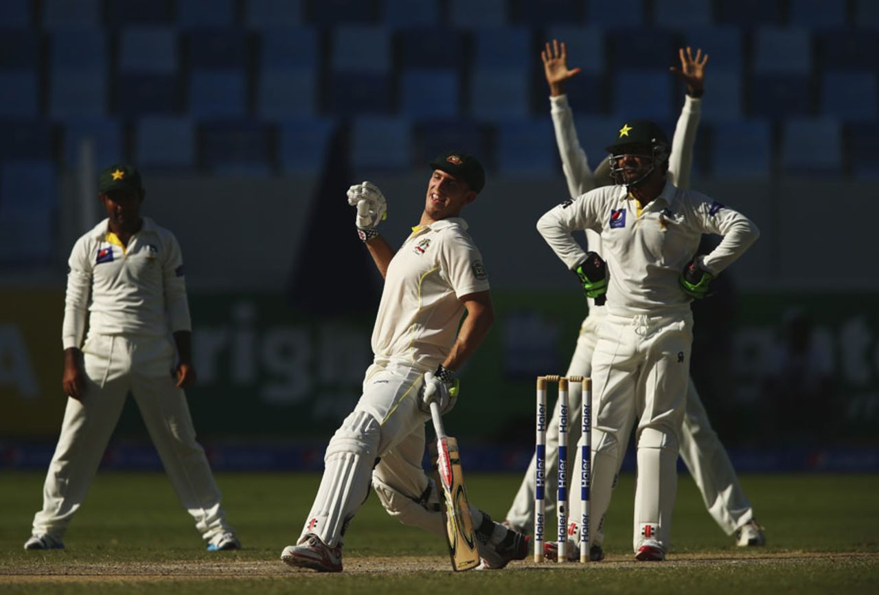 Mitchell Marsh was given out lbw after a review, Pakistan v Australia, 1st Test, Dubai, 3rd day, October 24, 2014