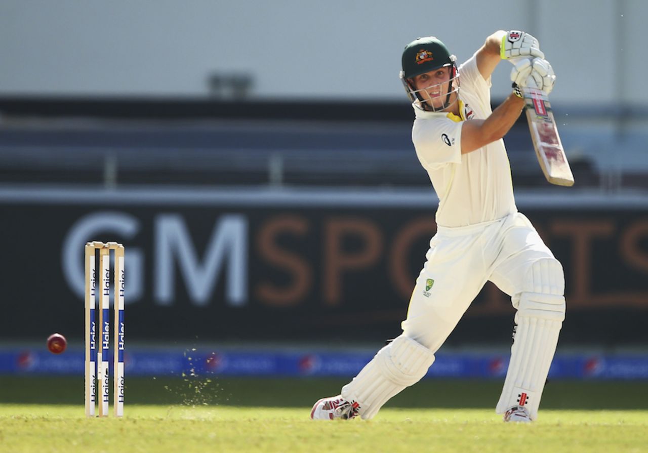 Mitchell Marsh drives through the off side, Pakistan v Australia, 1st Test, Dubai, 3rd day, October 24, 2014