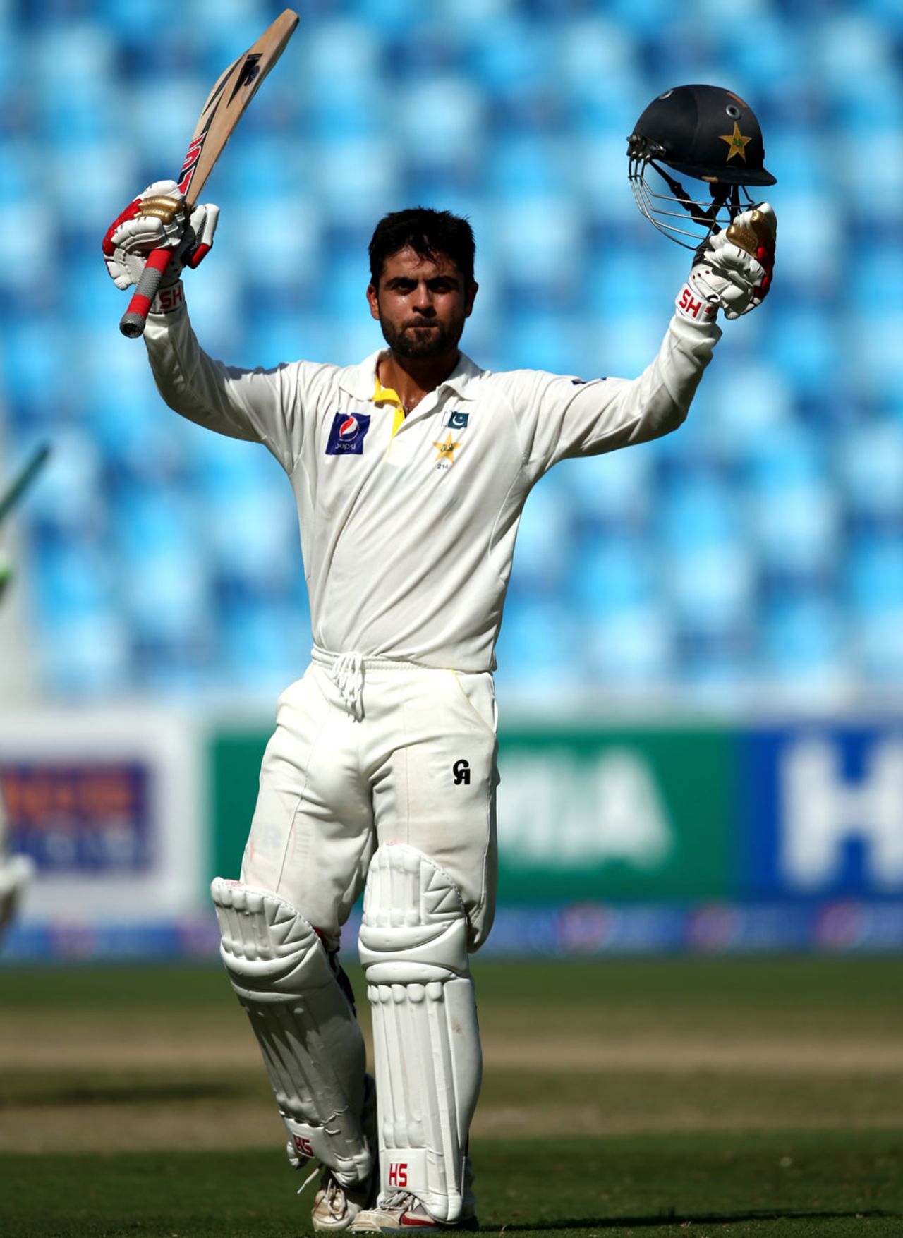 Ahmed Shehzad celebrates his second Test century, Pakistan v Australia, 1st Test, Dubai, 4th day, October 25, 2014
