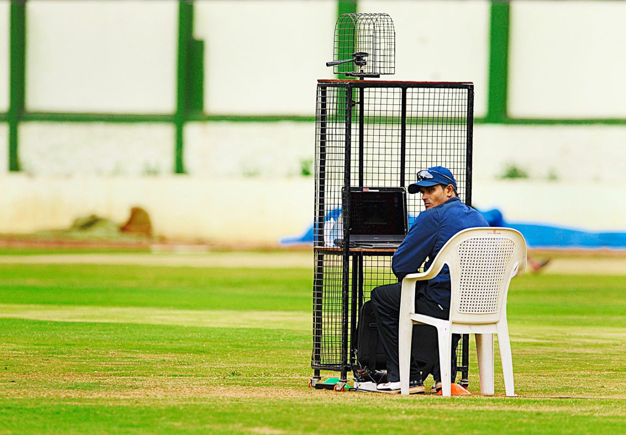 S Badrinath sits by the computer at the NCA, Bangalore, July 14, 2009