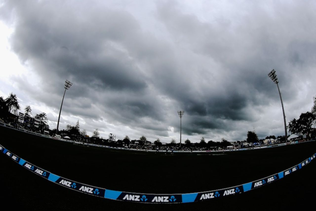 Cloudy skies at Seddon Park at the start of the game, New Zealand v South Africa, 3rd ODI, Hamilton, October 27, 2014