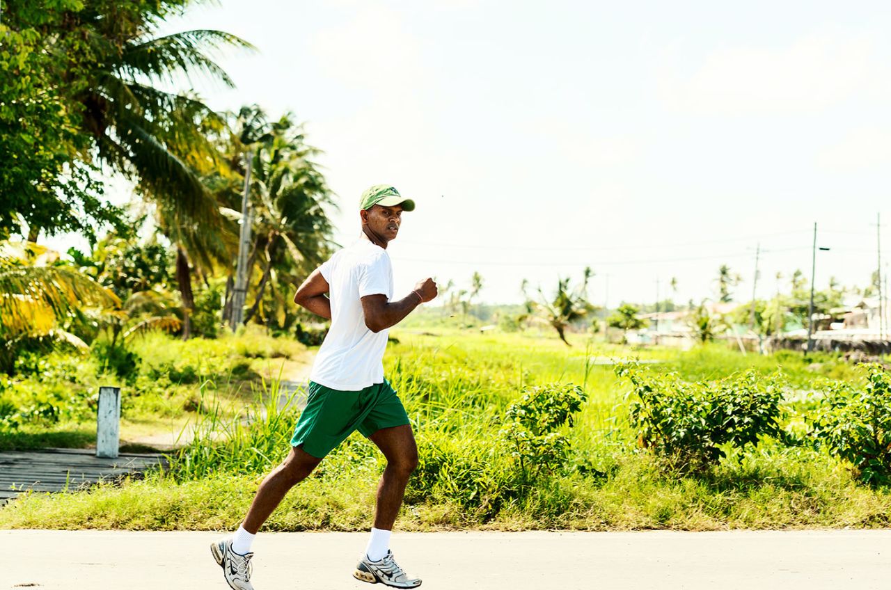 Shivnarine Chanderpaul goes jogging in Unity Village, Guyana