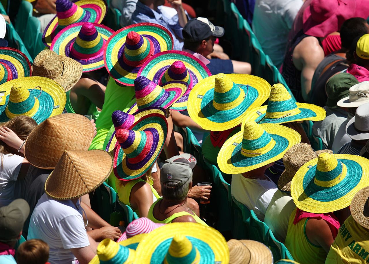 Colourful sombreros on display on a sunny day at the SCG, Australia v England, 5th Test, Sydney, 2nd day, January 4, 2014