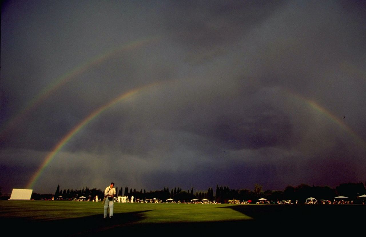 A rainbow appears over the Nicky Oppenheimer Ground, Nicky Oppenheimer XI v England XI, Randjesfontein, November 1, 1999