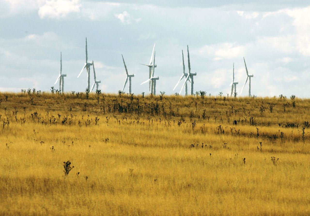 Wind turbines on the Lake George Capital Wind Farm, Canberra, March 12, 2009