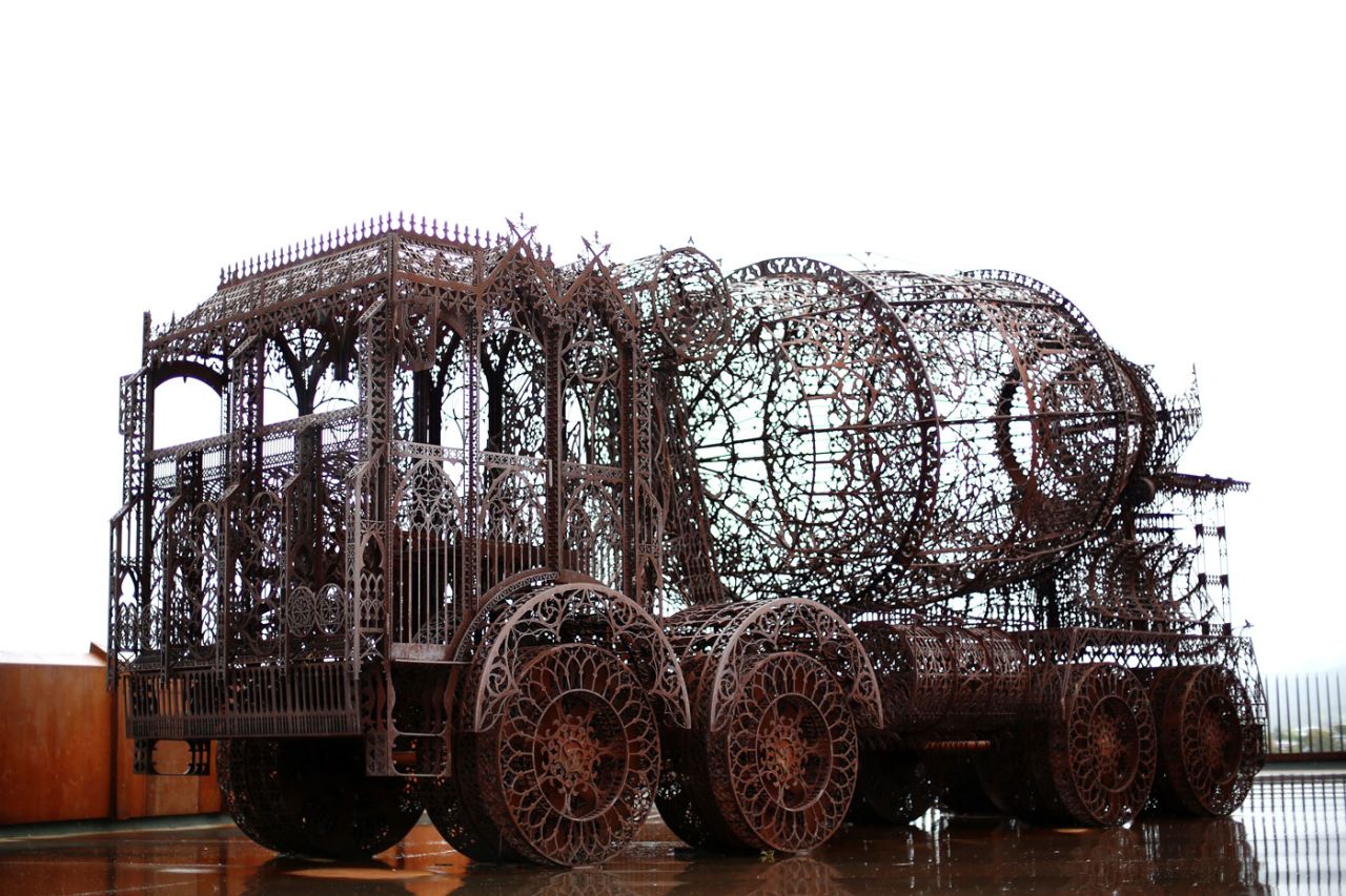 "Cement Truck", by Wim Delvoye, outside the entrance door of the Museum Of Old And New Art, Hobart, November 8, 2013