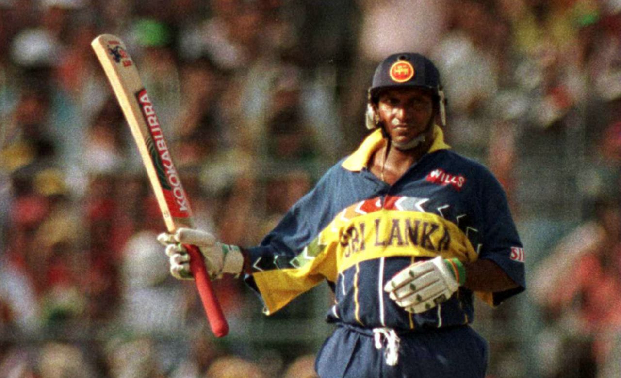 Aravinda de Silva celebrates his half-century, 1st semi-final, India v Sri Lanka, Wills World Cup, Kolkata, March 13, 1996