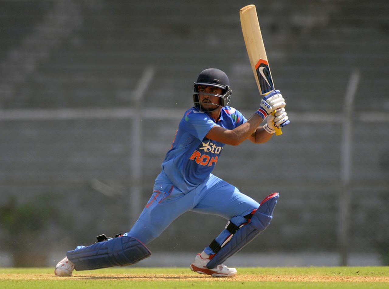 Manish Pandey hit an unbeaten 135, Indians v Sri Lanka A, one-dayer, Mumbai, October 30, 2014