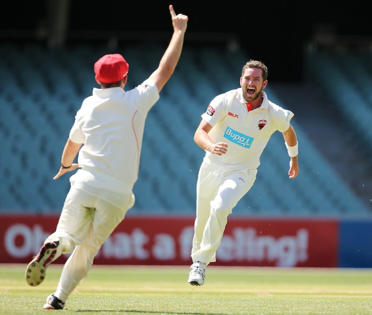 Chadd Sayers began the season with a hat-trick, South Australia v Queensland, Sheffield Shield, 1st day, Adelaide, October 31, 2014