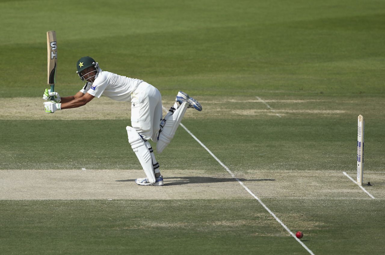 Younis Khan flicks the ball along the crease, Pakistan v Australia, 2nd Test, Abu Dhabi, 2nd day, October 31, 2014