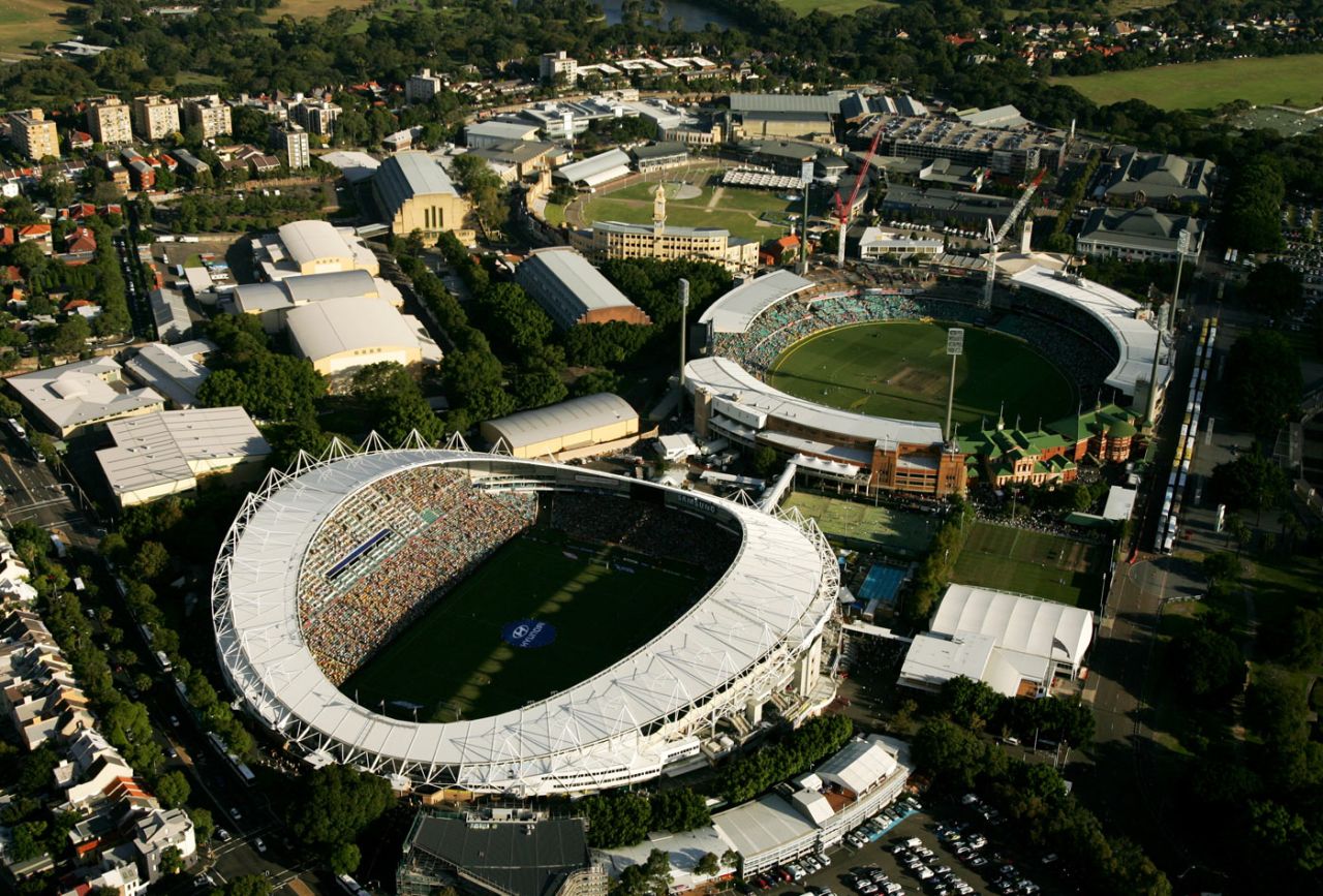 An aerial view of the Sydney Football Stadium and the Sydney Cricket Ground, Sydney, February 24, 2008