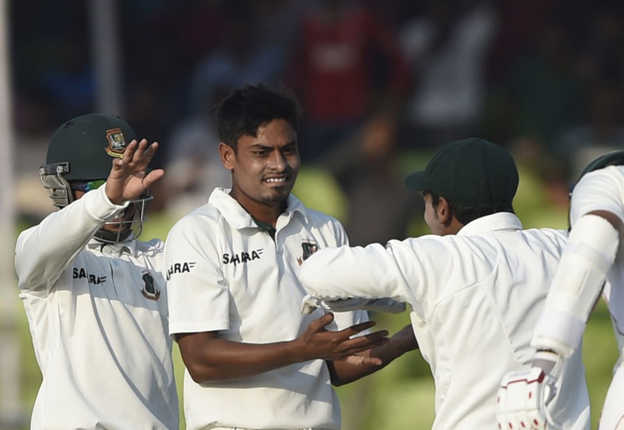 Taijul Islam celebrates a wicket, Bangladesh v Zimbabwe, 2nd Test, Khulna, 2nd day, November 4, 2014