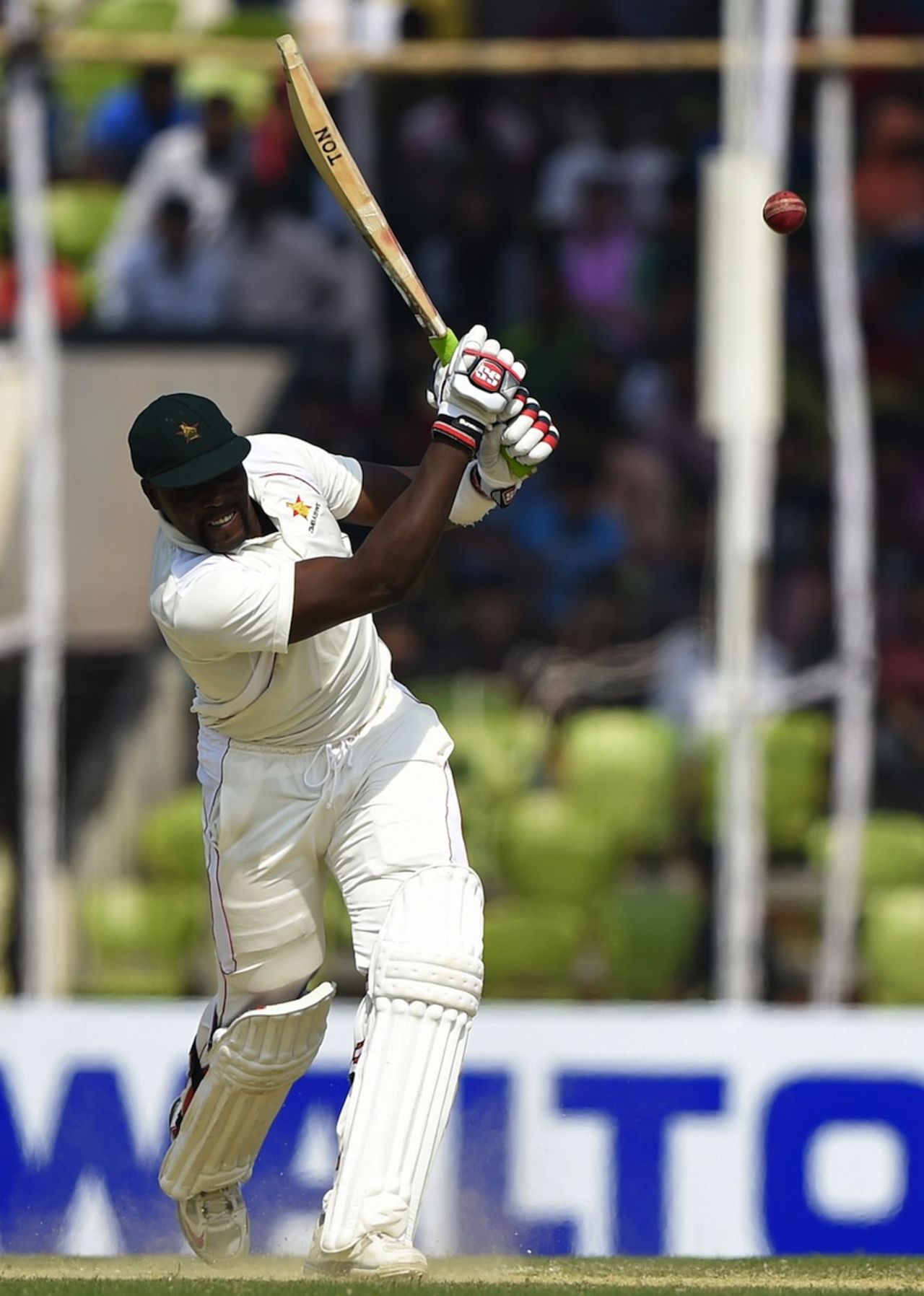 Hamilton Masakadza drives down the ground, Bangladesh v Zimbabwe, 2nd Test, Khulna, 3rd day, November 5, 2014
