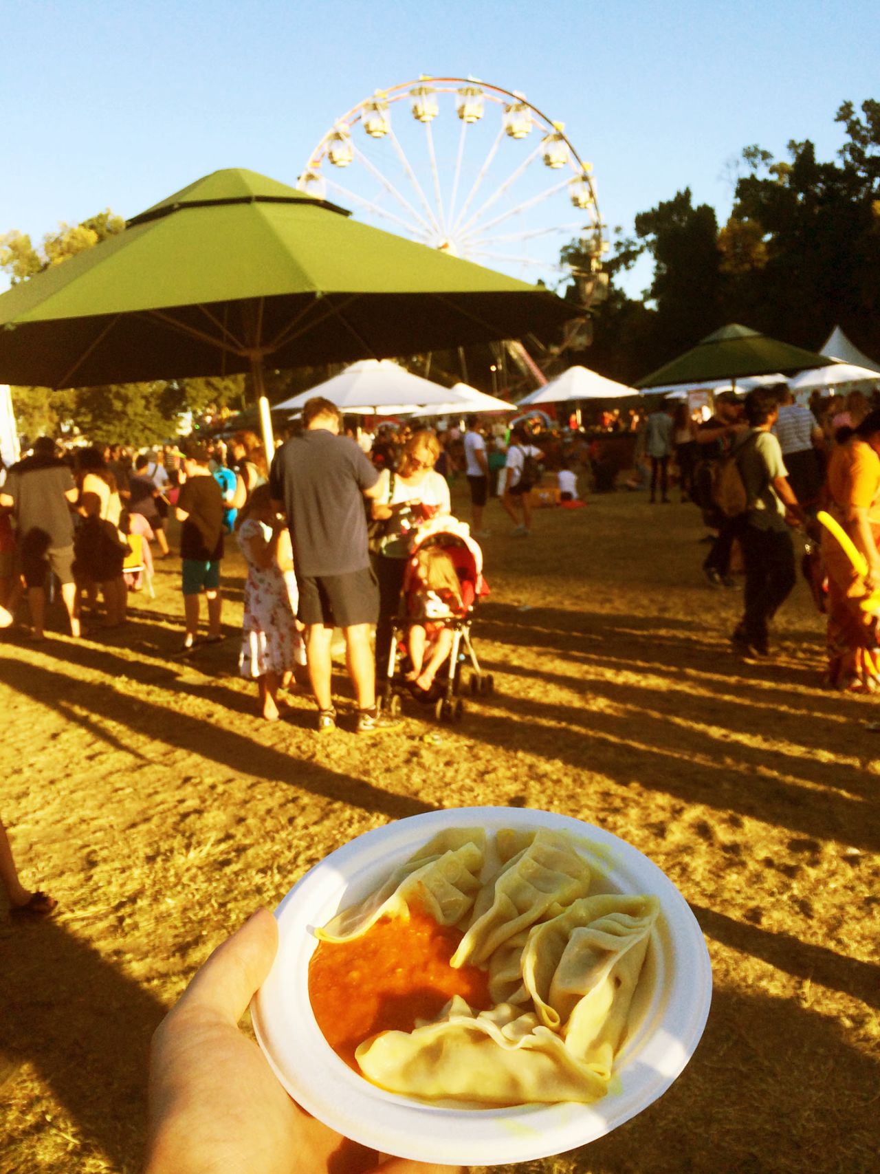 Enjoying a plate of momos at the Moomba Festival, Melbourne, March 9, 2014