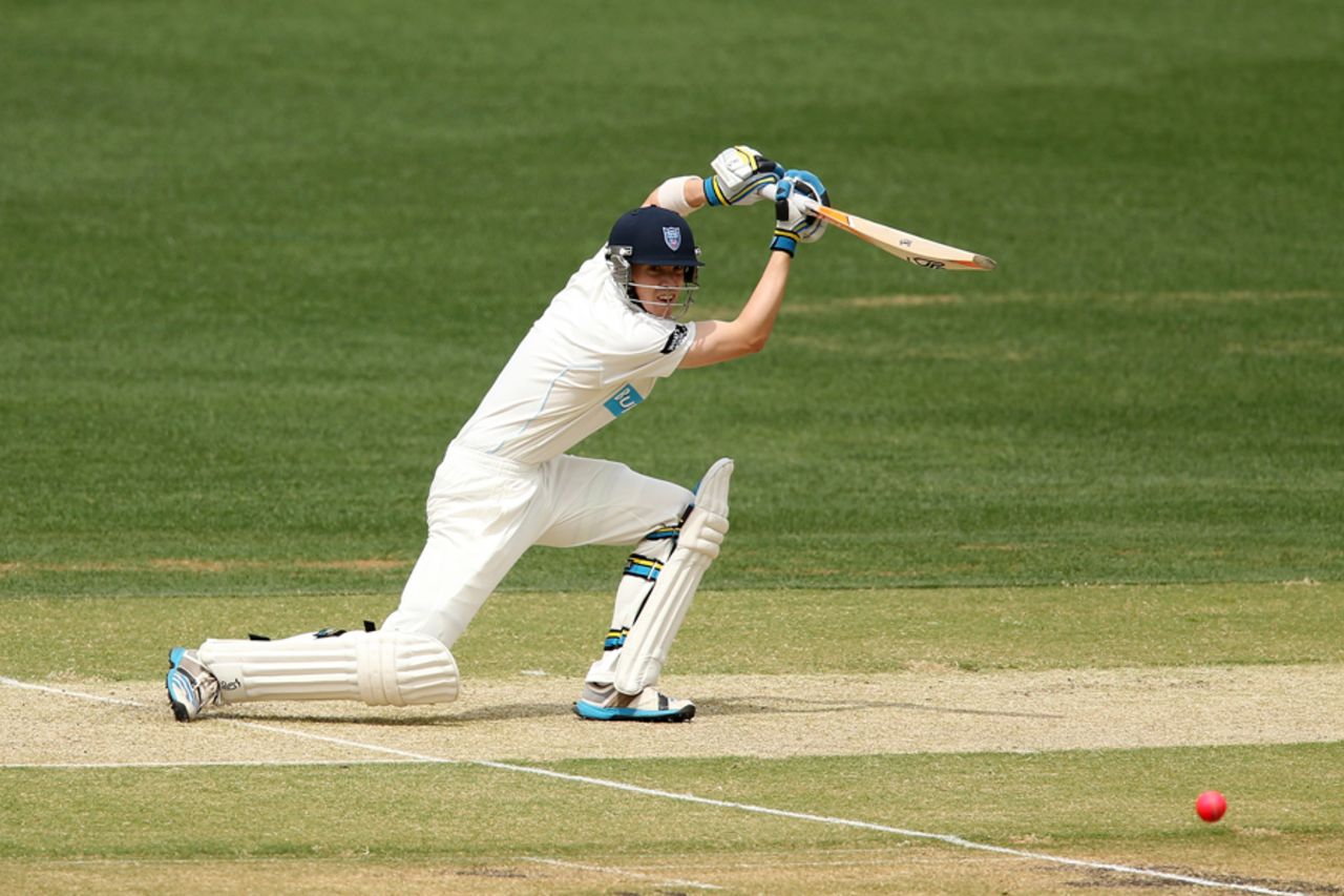 Nick Larkin drives on his way to a maiden first-class fifty, South Australia v New South Wales, Sheffield Shield 2014-15, 1st day, Adelaide, November 8, 2014