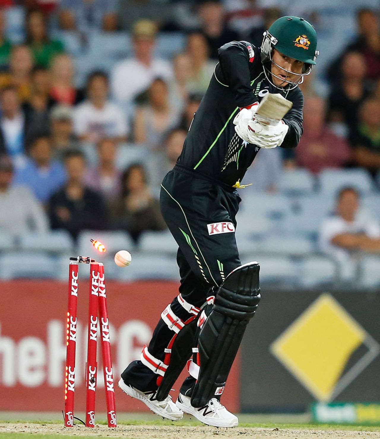 Nic Maddinson was bowled by David Wiese for 4, Australia v South Africa, 3rd Twenty20, Sydney, November 9, 2014