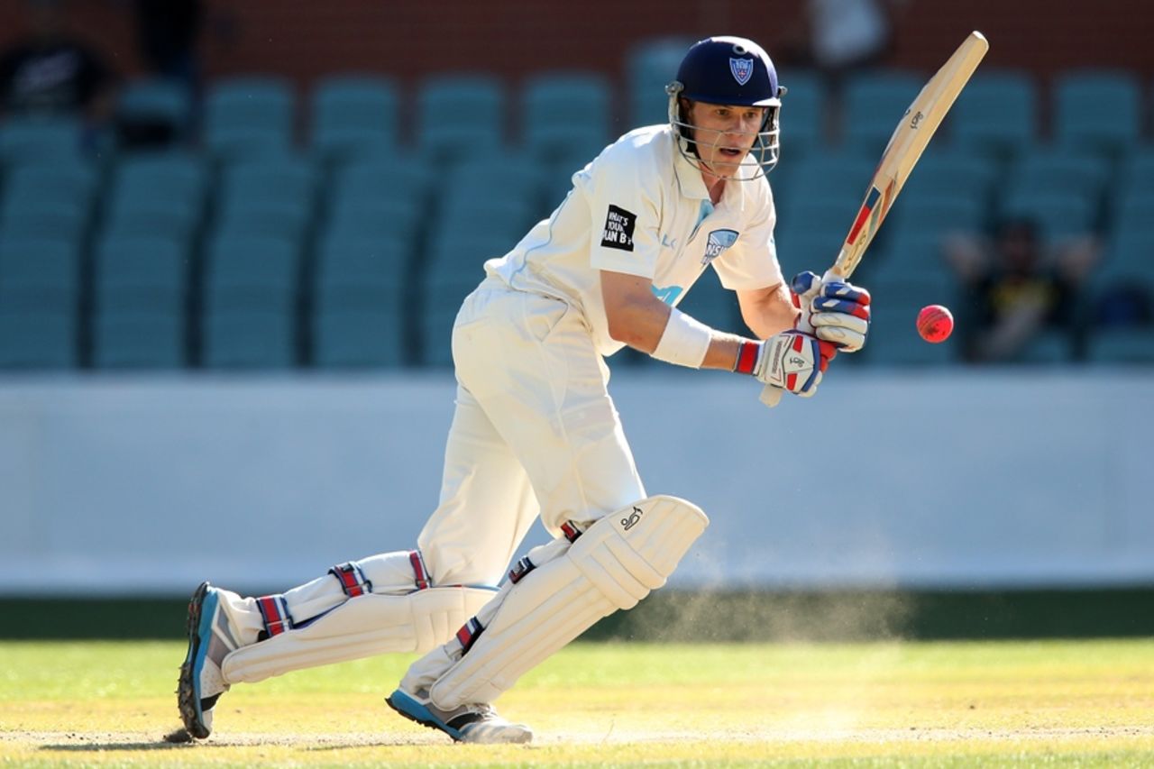 Scott Henry works the ball to leg during his maiden century, South Australia v New South Wales, Sheffield Shield, 2nd day, Adelaide, November 10, 2014