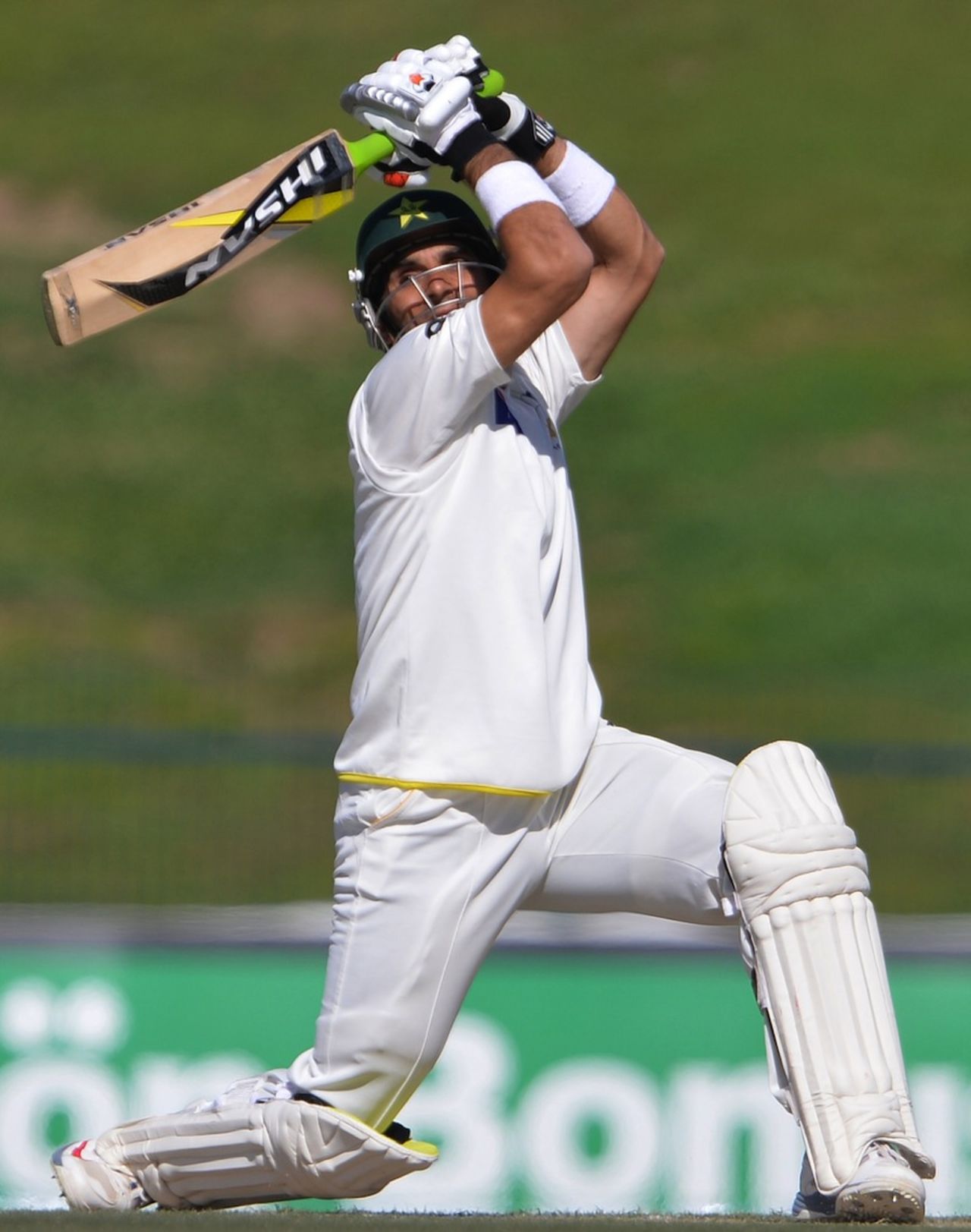 Misbah-ul-Haq lofts over the off side, Pakistan v New Zealand, 1st Test, Abu Dhabi, 2nd day, November 10, 2014