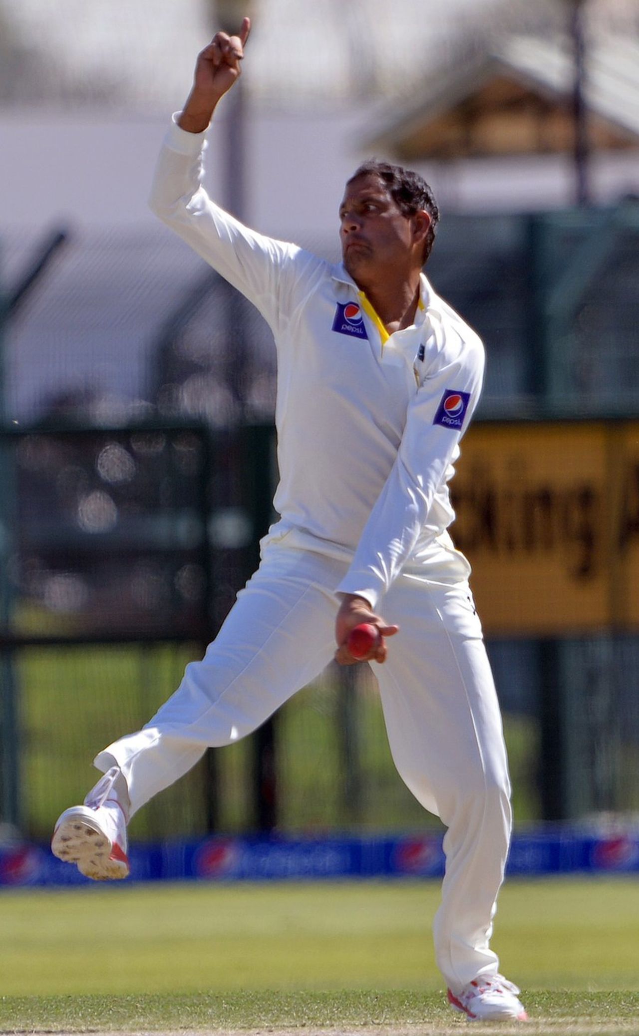 Zulfiqar Babar bowls on the second day, Pakistan v New Zealand, 1st Test, Abu Dhabi, 3rd day, November 11, 2014