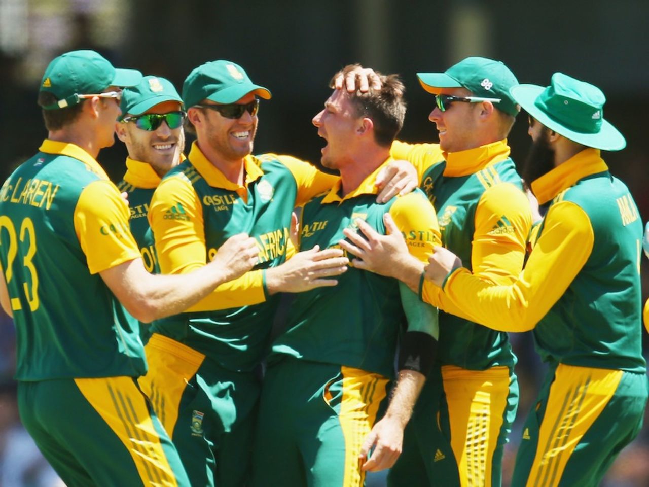 Dale Steyn celebrates Michael Clarke's wicket, Australia v South Africa, 1st ODI, Perth, November 14, 2014