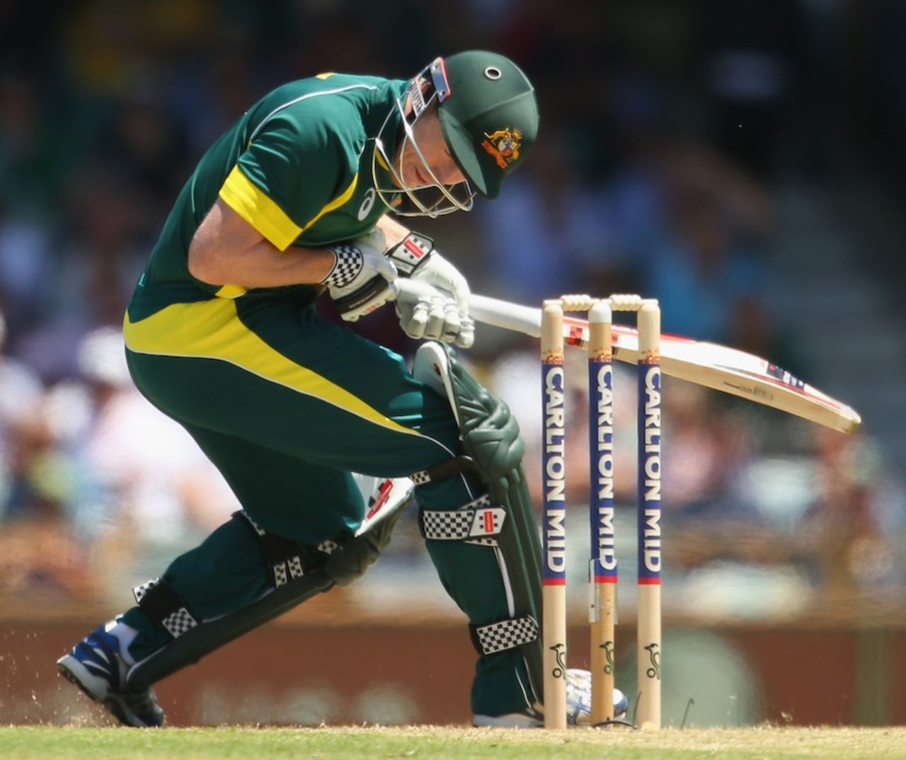 George Bailey ducks under a bouncer, Australia v South Africa, 1st ODI, Perth, November 14, 2014