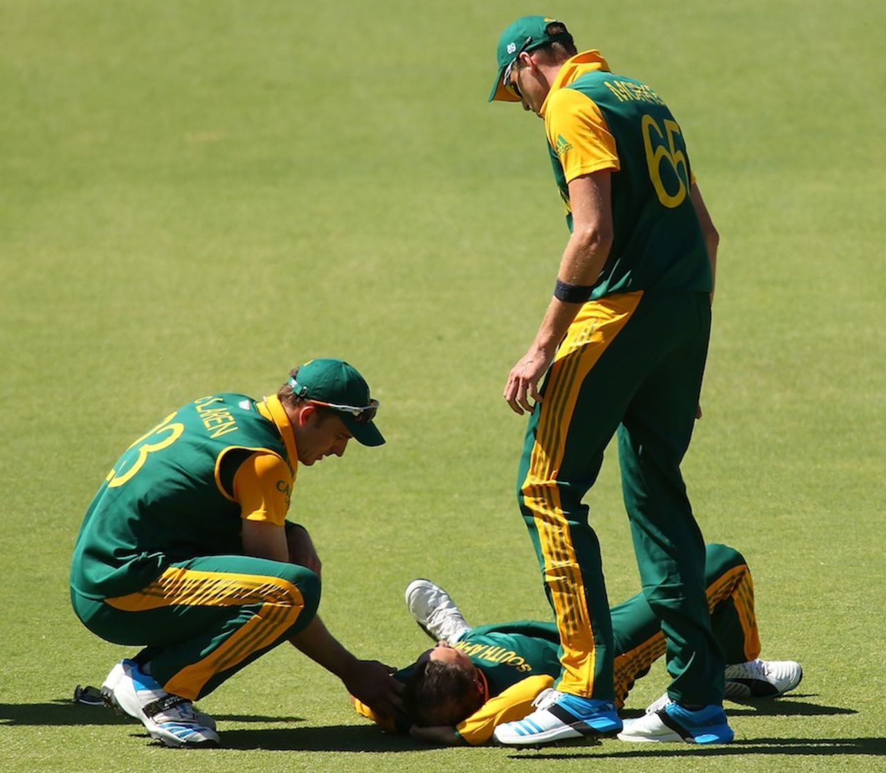 Farhaan Behardien hurt himself attempting a catch, Australia v South Africa, 1st ODI, Perth, November 14, 2014