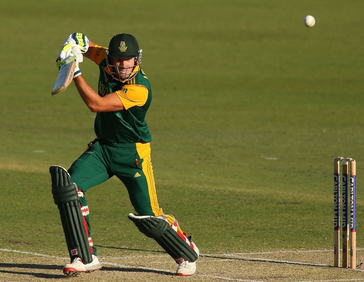 David Miller plays the ball on the off side, Australia v South Africa, 1st ODI, Perth, November 14, 2014