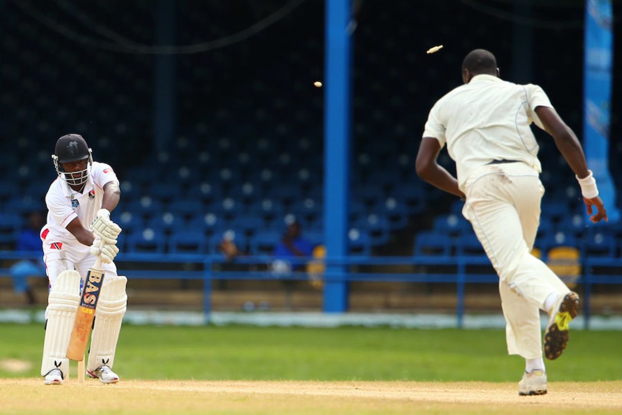 Jason Mohammed was bowled by Carlos Brathwaite, Trinidad & Tobago v Barbados, 2nd day, WICB Professional Cricket League Regional 4 Day Tournament, Port of Spain, November 15, 2014