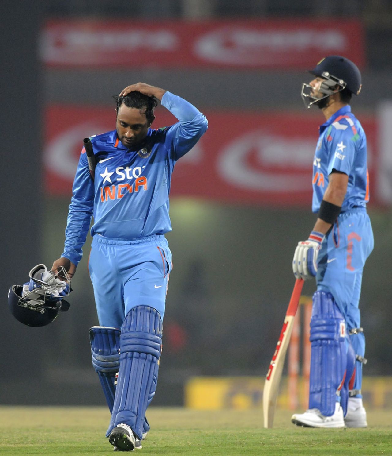 Virat Kohli is disappointed after Ambati Rayudu is run out, India v Sri Lanka, 5th ODI, Ranchi, November 16, 2014