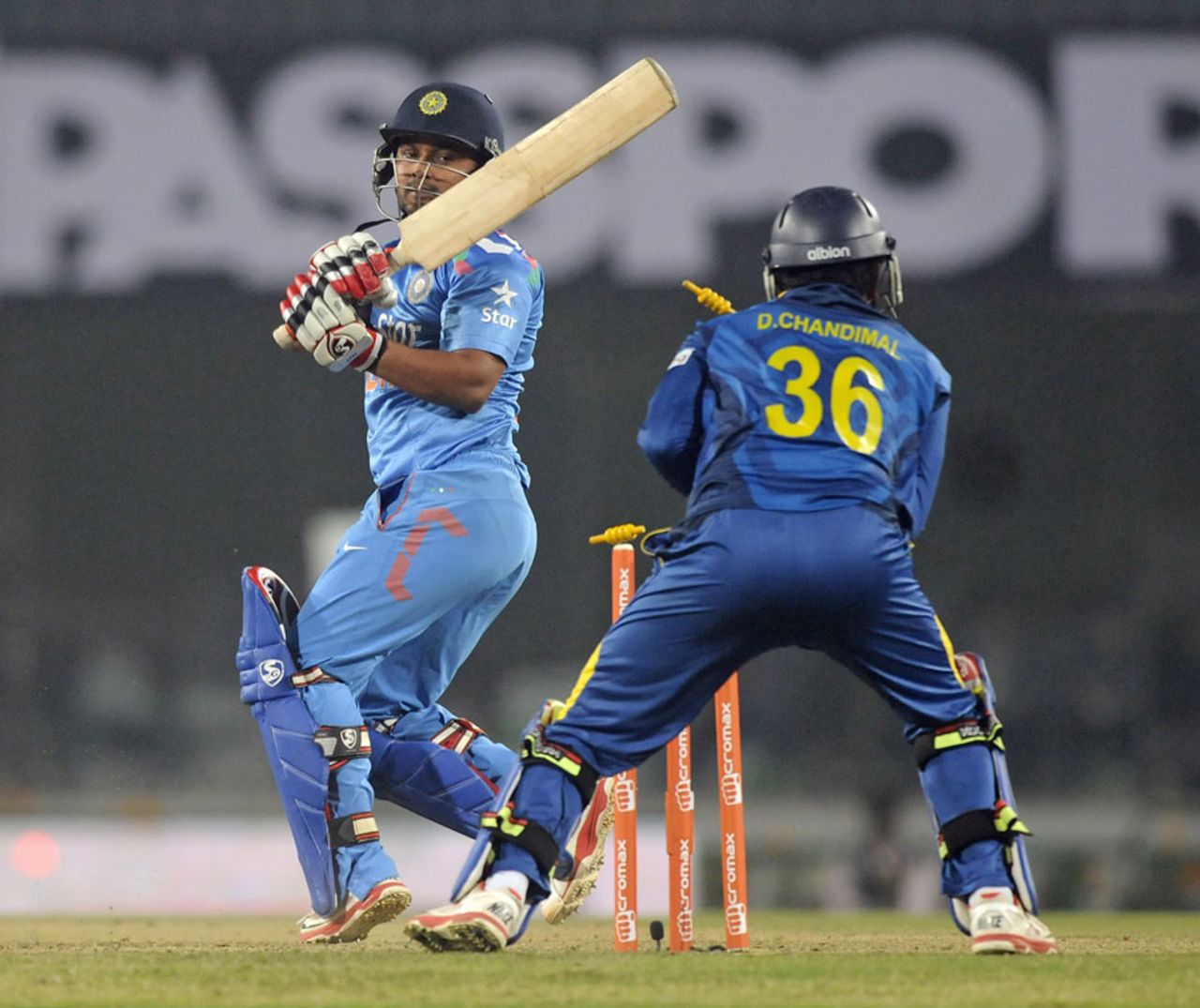 Kedar Jadhav was bowled for 20 on his international debut, India v Sri Lanka, 5th ODI, Ranchi, November 16, 2014