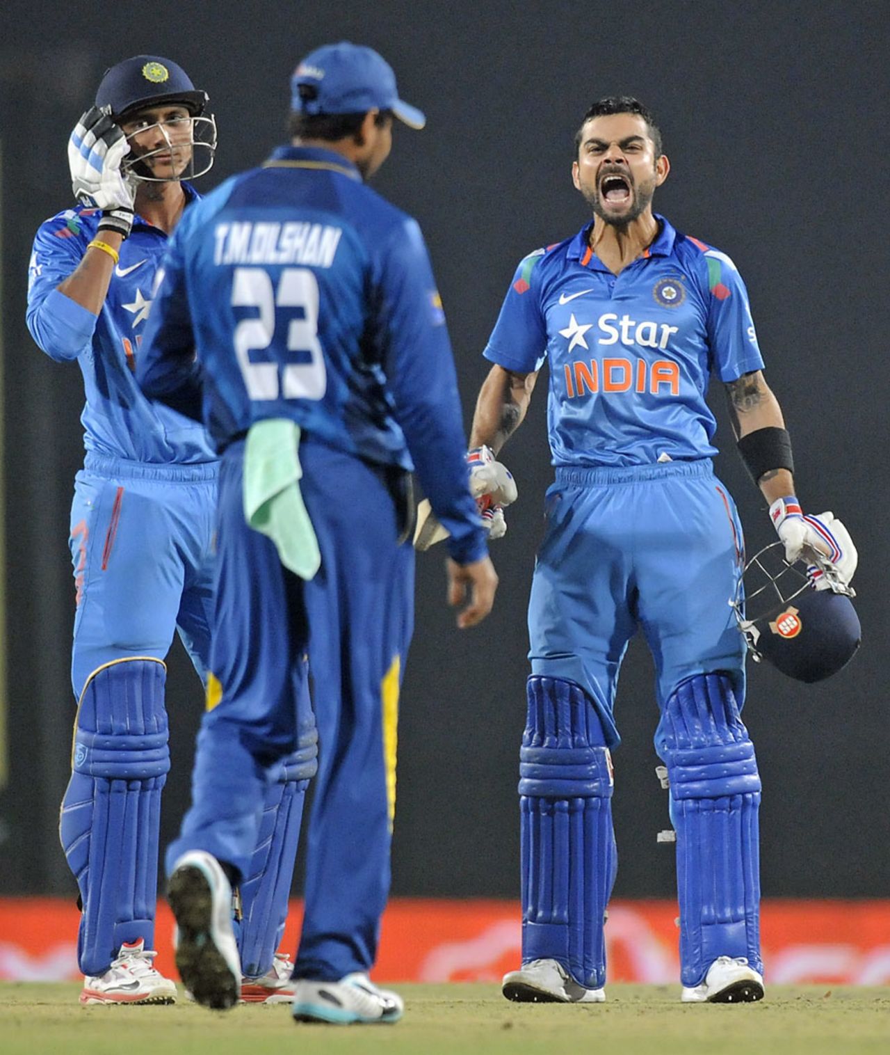 Virat Kohli celebrates India's win, India v Sri Lanka, 5th ODI, Ranchi, November 16, 2014