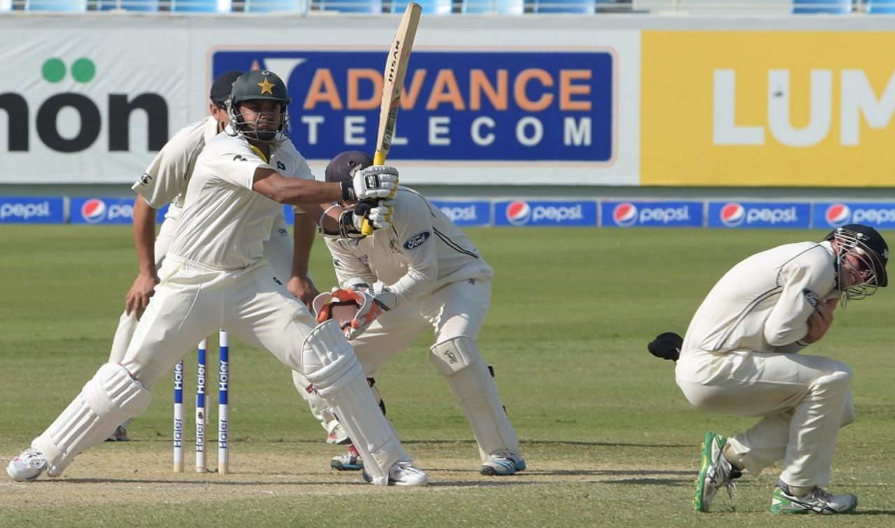 Azhar Ali swats the ball into the leg side, Pakistan v New Zealand, 2nd Test, Dubai, 3rd day, November 19, 2014