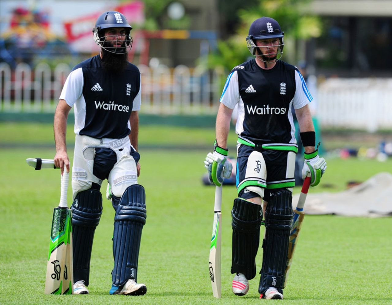 Moeen Ali and Ian Bell head for the nets, Colombo, November 20, 2014