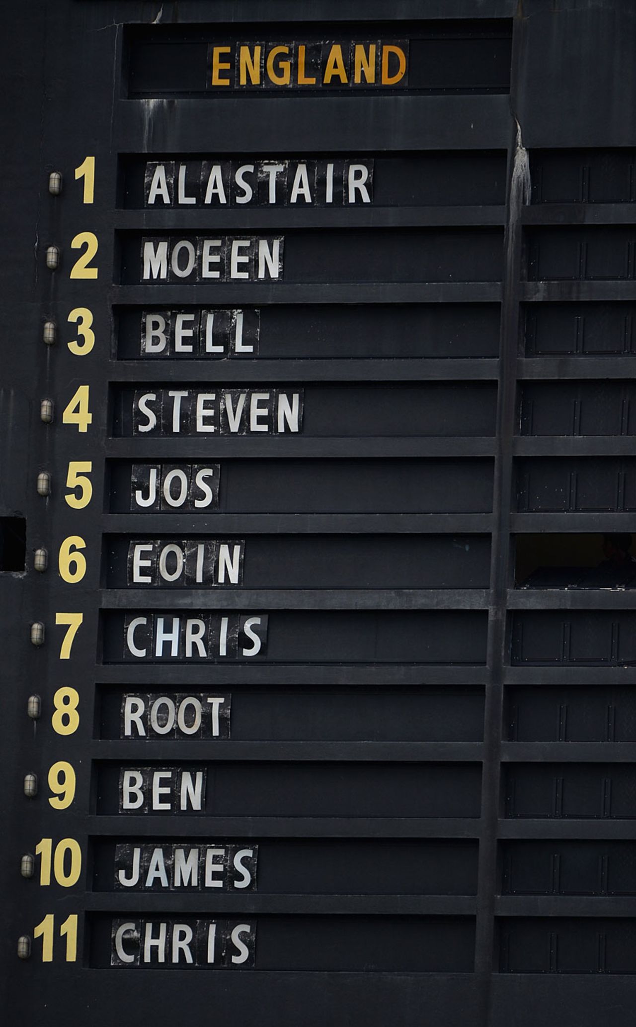First name or second name? The England team on the SSC scoreboard, Sri Lanka A v England XI, Tour match, SSC, Colombo, November 21, 2014