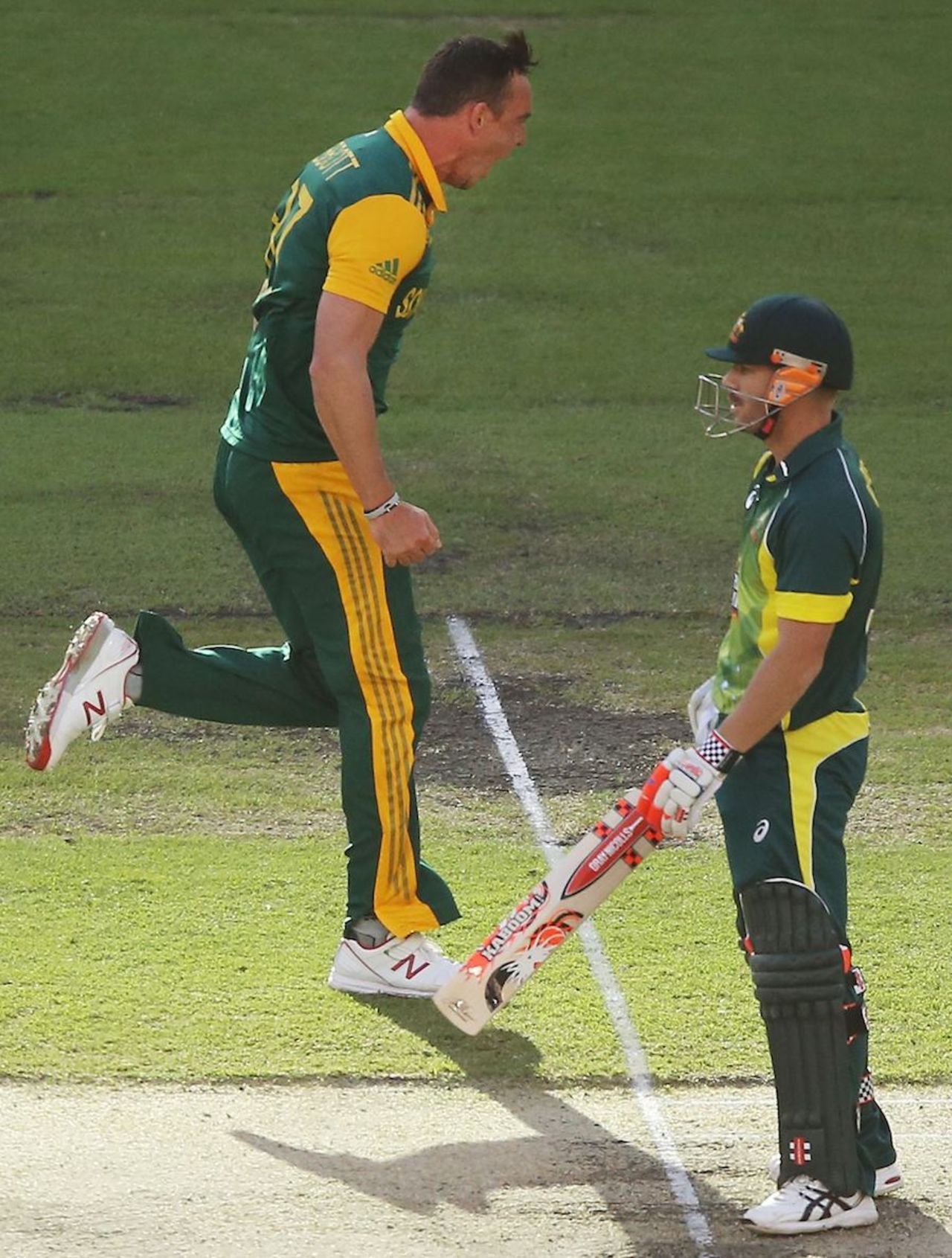 Kyle Abbott celebrates David Warner's wicket, Australia v South Africa, 4th ODI, Melbourne, November 21, 2014