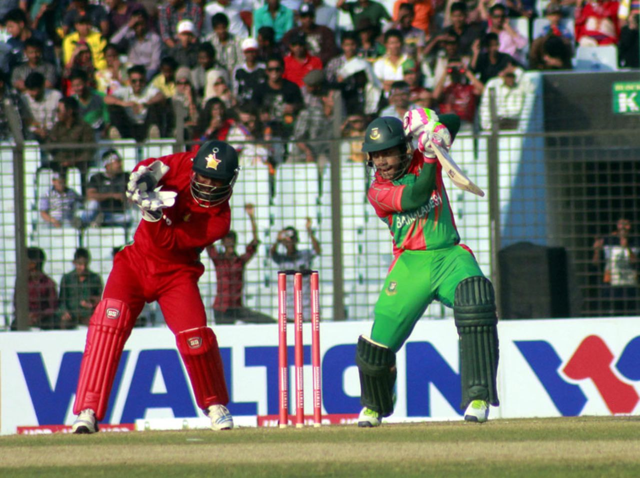 Mushfiqur Rahim drives through the covers, Bangladesh v Zimbabwe, 1st ODI, Chittagong, November 21, 2014