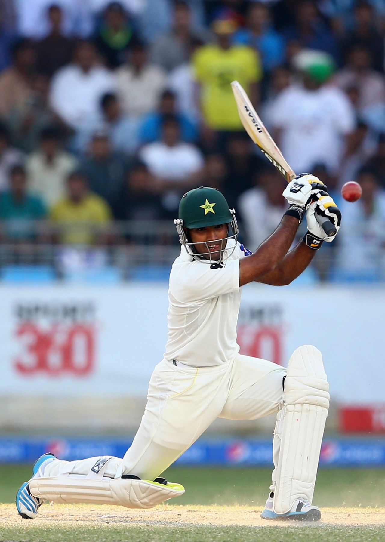 Asad Shafiq drives through the covers, Pakistan v New Zealand, 2nd Test, Dubai, 5th day, November 21, 2014